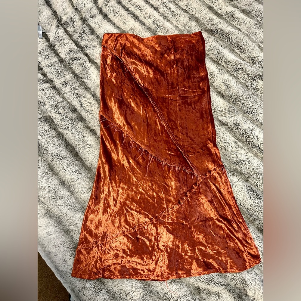 Free People| Velvet Pencil Skirt, Burnt Orange, Large